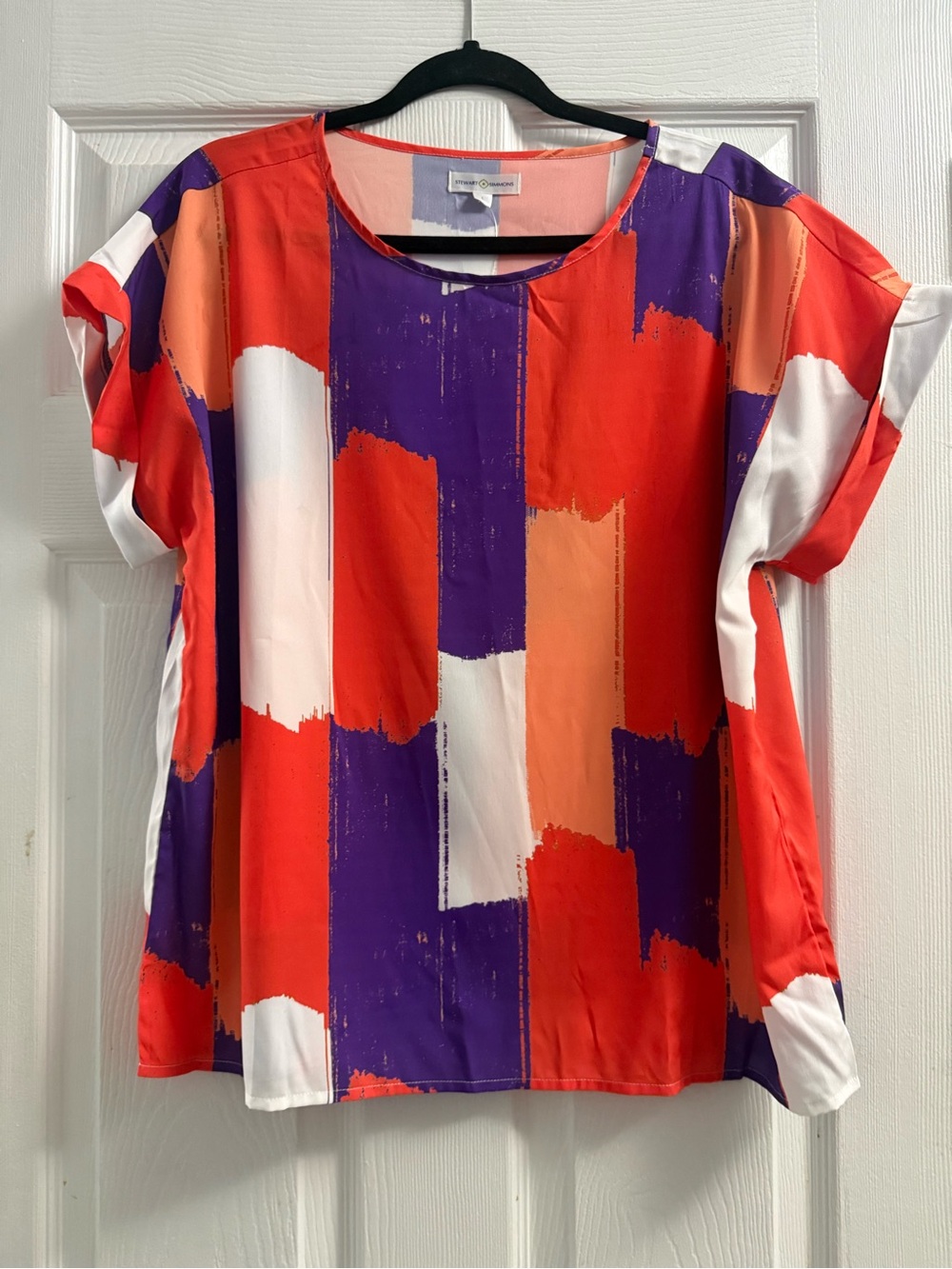 🆕 Stewart Simmons Multicolor Cuff Short Sleeve Blouse Size L